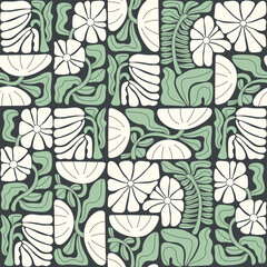 Abstract geometric floral seamless pattern. Matisse art inspired botanical background. Modern flat vector illustration with stylized flowers. Mid century print for wallpaper, fabric, package, paper