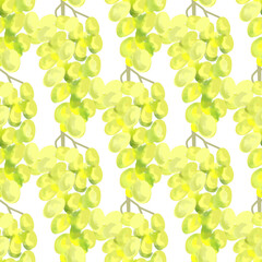 Seamless pattern with iIllustration of a green grape on a white background