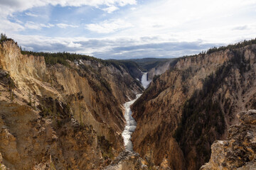 Rocky Canyon and River in American Landscape. Grand Canyon of The Yellowstone. Yellowstone National Park. United States. Nature Background.
