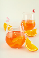 Concept of summer cocktail, Aperol Spritz on white background