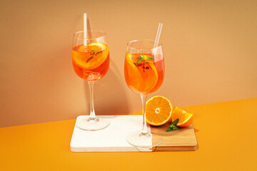 Concept of fresh summer cocktail, Aperol Spritz