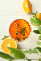 Concept of summer cocktail, Aperol Spritz, top view