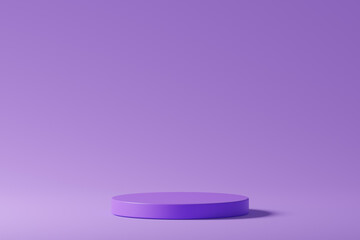 3d purple cylinder podium pedestal product display on purple background. 3d render illustration.