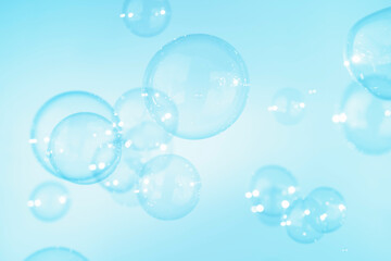 Abstract Beautiful Transparent Blue Soap Bubbles Background. Soap Sud Bubbles Water	
