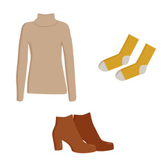 set of warm autumn clothes sweater socks shoes