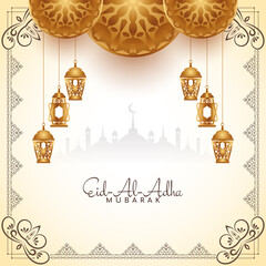 Naklejka premium Eid Al Adha mubarak background with golden lanterns