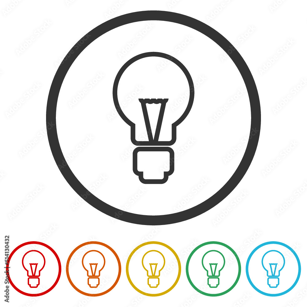 Poster light bulb icons in color circle buttons