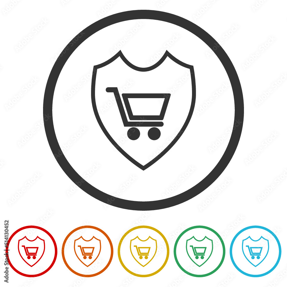 Poster secure shopping icons in color circle buttons