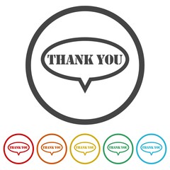 Speech bubble thank you icons in color circle buttons