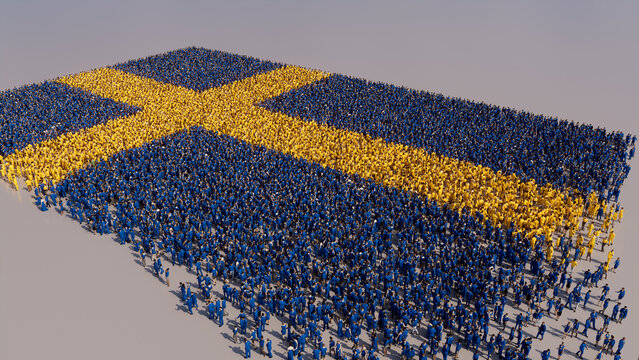Swedish Banner Background, with People congregating to form the Flag of Sweden.