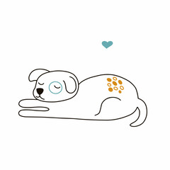 Funny cute dog in doodle style. Vector illustration isolated on white background. Ideal for baby clothes, fabric, textile, nursery decoration