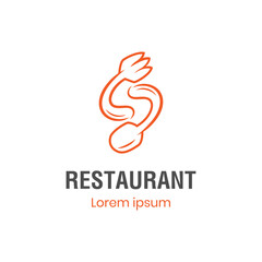 Letter s restaurant food icon with spoon and fork logo, tableware logo, fast food restaurant logo, catering icon design