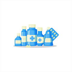 Medical bottle with label. Pill flat icon isolated on white background. Flat vector illustration.
