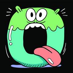 Cartoon Colorful Character English alphabet. Cute bold font. Handwritten ABC. Vector Handdrawn illustration