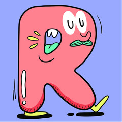 Cartoon Colorful Character English alphabet. Cute bold font. Handwritten ABC. Vector Handdrawn illustration