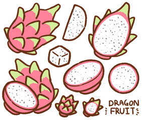dragon fruit cartoon drawing set