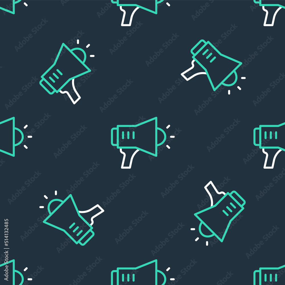 Poster line megaphone icon isolated seamless pattern on black background. speaker sign. vector