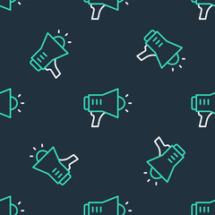 Line Megaphone icon isolated seamless pattern on black background. Speaker sign. Vector