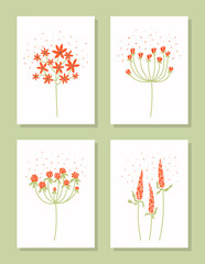 Obraz premium Vector set of hand drawn summer flowers with pollen. Decorative plants.