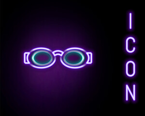 Glowing neon line Glasses for swimming icon isolated on black background. Swimming goggles. Diving underwater equipment. Colorful outline concept. Vector