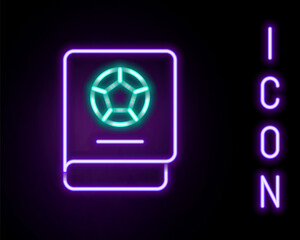 Glowing neon line Football learning book icon isolated on black background. Colorful outline concept. Vector