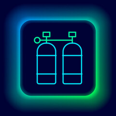 Glowing neon line Aqualung icon isolated on black background. Oxygen tank for diver. Diving equipment. Extreme sport. Diving underwater equipment. Colorful outline concept. Vector