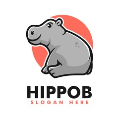 Vector Logo Illustration Hippo Mascot Cartoon Style.