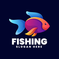 Vector Logo Illustration Fish Gradient Colorful Style.