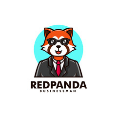 Vector Logo Illustration Red Panda Businessman Mascot Cartoon Style.