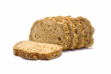 Gluten free bread isolated on white background. Sliced multi grains gluten free bun