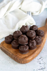 Hazelnut chocolate. Special hazelnut chocolate on a white background. close up
