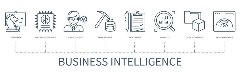Business intelligence infographic in minimal outline style