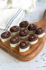 Hazelnut chocolate. Special hazelnut chocolate on a white background. close up