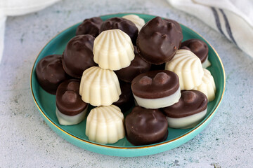 Special types of chocolate. Special hazelnut chocolate on a white background. close up
