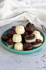 Special types of chocolate. Special hazelnut chocolate on a white background. close up