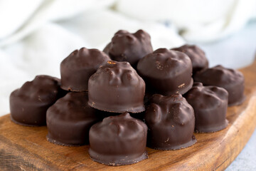 Hazelnut chocolate. Special hazelnut chocolate on a white background. close up