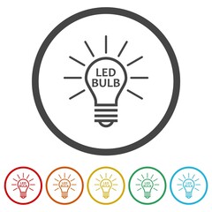 Led Light bulb icons in color circle buttons