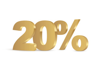 3d golden 20% design isolated on white background. Vector.	
