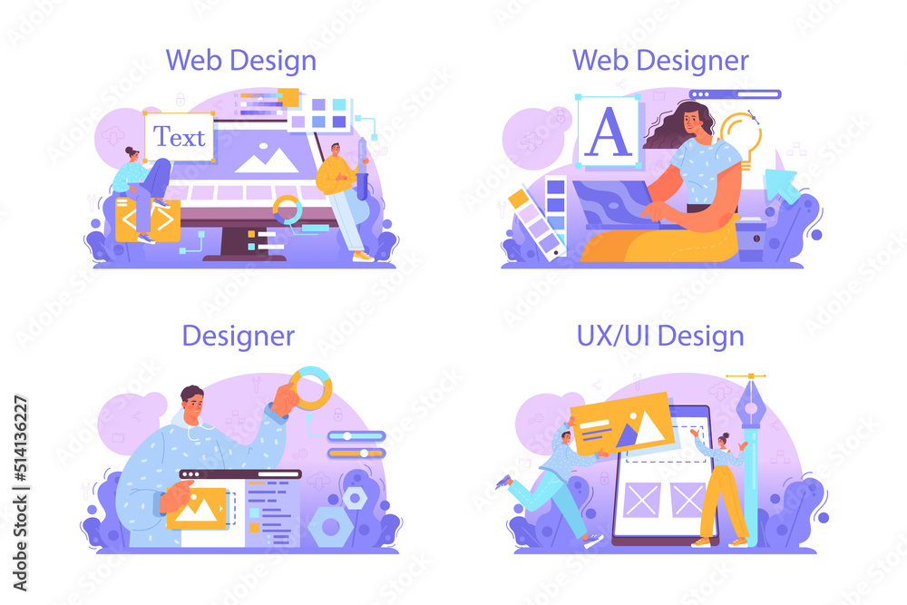 Poster web designer concept set. interface and content design and development.