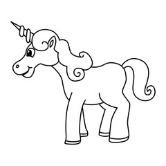 Cute unicorn cartoon coloring page illustration vector. For kids coloring book.
