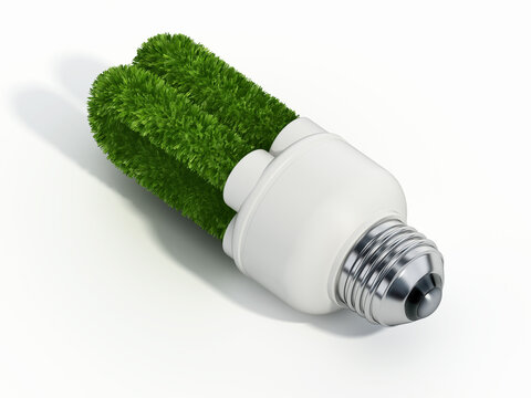 Green fluorescent light bulb isolated on white background. 3D illustration