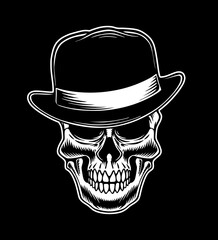 Skull mafia gangster badge design vintage vector logo illustration