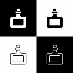 Set Sauce bottle icon isolated on black and white background. Ketchup, mustard and mayonnaise bottles with sauce for fast food. Vector