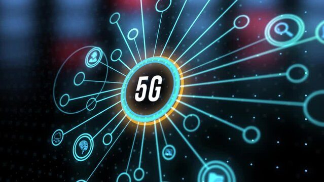 Internet, business, Technology and network concept. The concept of 5G network, high-speed mobile Internet, new generation networks. Virtual button.