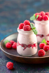 Homemade yogurt with raspberries.