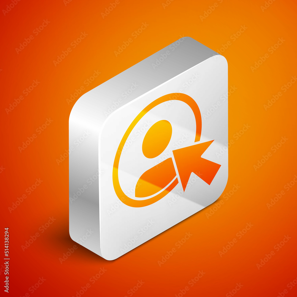 Poster isometric create account screen icon isolated on orange background. silver square button. vector