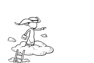 Arab investor pointing direction from high place. Looking business opportunity concept. Cartoon vector illustration design