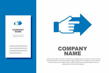 Blue Hand with pointing finger with arrow icon isolated on white background. Business vision and target. Concept business finance, character, leader. Logo design template element. Vector