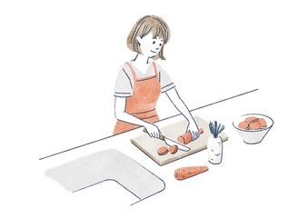 野菜を切る女性のイラスト
