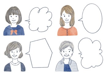 吹き出しのついた各年代の女性のイラスト